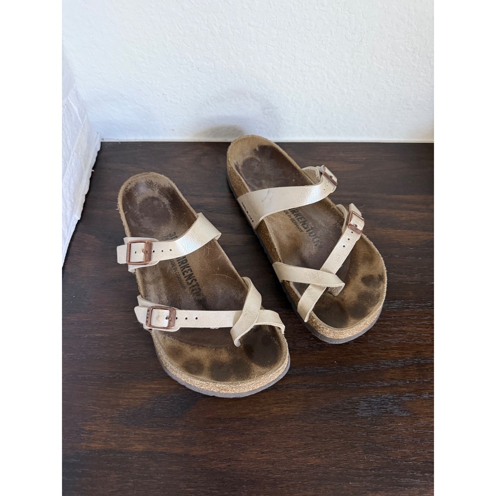 Birkenstock Mayari Metallic Pearl Toe Loop Sandals Womens 38 L7 M5 Champagne